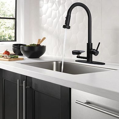 Pnronnc 3 in 1 Kitchen Faucet with Glass Rinser Pull Down Sprayer High Arc Faucet