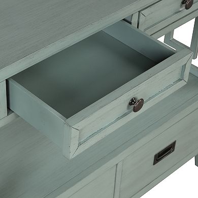 Pnronnc 36" Pine Wood Console Table Entryway Table with 4 Drawers and Storage Shelf
