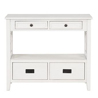 Pnronnc 36" Pine Wood Console Table Entryway Table with 4 Drawers and Storage Shelf