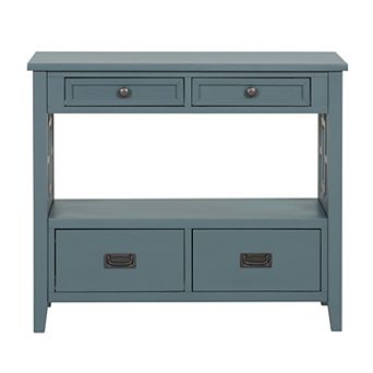Pnronnc 36" Pine Wood Console Table Entryway Table with 4 Drawers and Storage Shelf