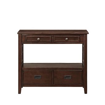 Pnronnc 36" Pine Wood Console Table Entryway Table with 4 Drawers and Storage Shelf