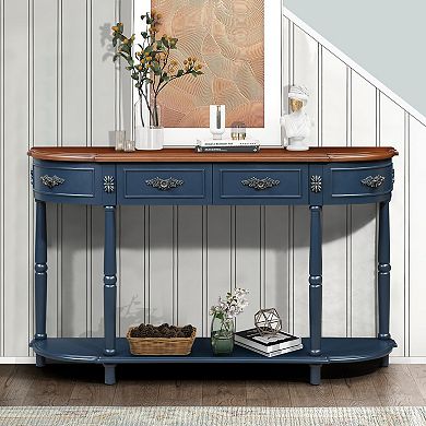 Pnronnc Retro Curved Wood Console Table 52" Half Moon Entryway Sofa Table with Drawers