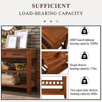 Pnronnc 42" Solid Wood Console Table Buffet Sideboard with 2 Drawers and 2 Tier Shelves