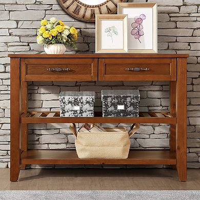 Pnronnc 42" Solid Wood Console Table Buffet Sideboard with 2 Drawers and 2 Tier Shelves