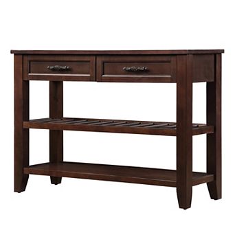 Pnronnc 42" Solid Wood Console Table Buffet Sideboard with 2 Drawers and 2 tier Shelves