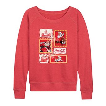 Women's Coca-Cola Vintage Holiday Stamp Collage French Terry Long Sleeve Tee