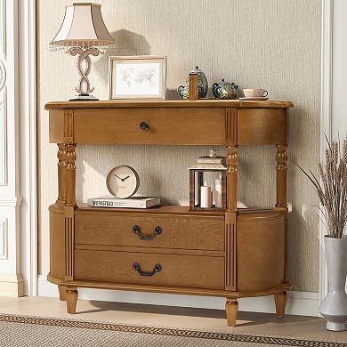 Pnronnc 43" Curved Wood Console Table Entryway Table with Storage Shelf and 3 Drawers