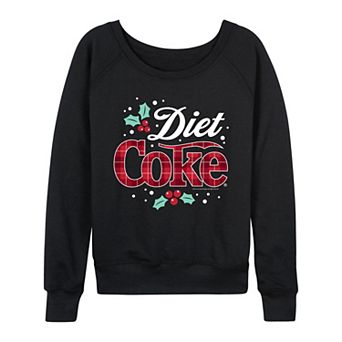 Women's Diet Coke Christmas Plaid Logo French Terry Long Sleeve Tee