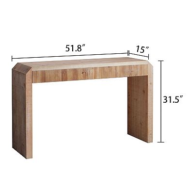 Pnronnc Rustic Wooden Console Table Ribbed Texture Entryway Table with Drawer