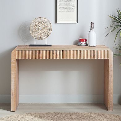 Pnronnc Rustic Wooden Console Table Ribbed Texture Entryway Table with Drawer