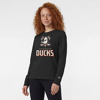 Women's Champion Black Anaheim Ducks Wordmark Lockup Long Sleeve T-Shirt