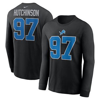Men's Nike Aidan Hutchinson Black Detroit Lions Name & Number Long Sleeve T-Shirt