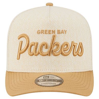 Men's New Era Cream Green Bay Packers Herringbone 9FIFTY A-Frame Snapback Hat