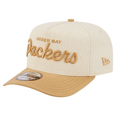 Men's New Era Cream Green Bay Packers Herringbone 9FIFTY A-Frame Snapback Hat