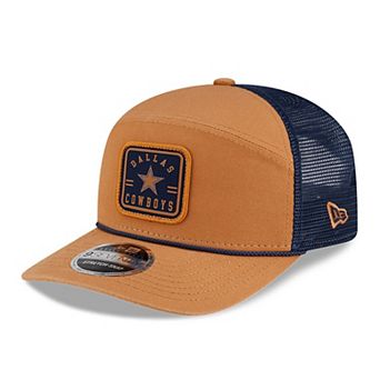 Men's New Era Brown/Navy Dallas Cowboys Team Patch Split Panel 9SEVENTY Adjustable Trucker Hat
