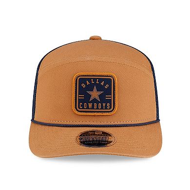 Men's New Era Brown/Navy Dallas Cowboys Team Patch Split Panel 9SEVENTY Adjustable Trucker Hat