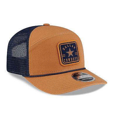 Men's New Era Brown/Navy Dallas Cowboys Team Patch Split Panel 9SEVENTY Adjustable Trucker Hat