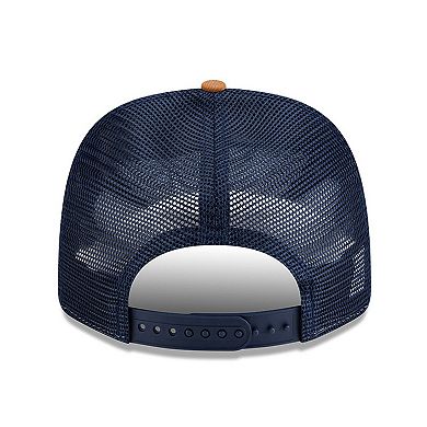 Men's New Era Brown/Navy Dallas Cowboys Team Patch Split Panel 9SEVENTY Adjustable Trucker Hat