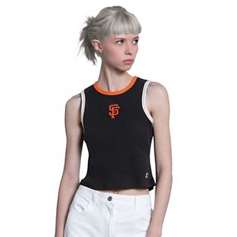 Women's Starter Black San Francisco Giants Cooperstown Play the Ball Cropped Tank Top