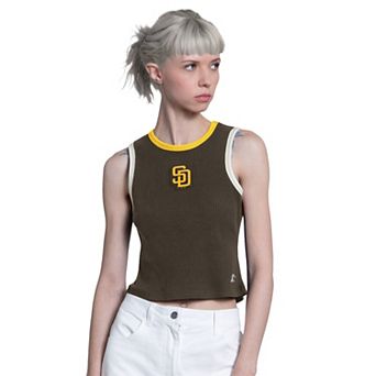 Women's Starter Brown San Diego Padres Cooperstown Play the Ball Cropped Tank Top