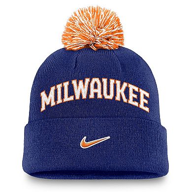 Men's Nike Royal Milwaukee Brewers Peak Cuffed Knit Hat with Pom