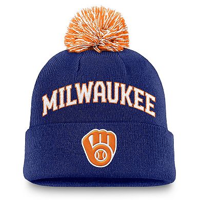 Men's Nike Royal Milwaukee Brewers Peak Cuffed Knit Hat with Pom