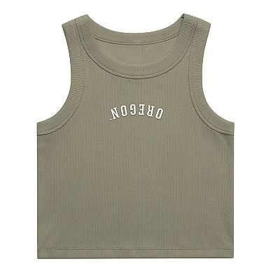 Women's Uscape Apparel Green Oregon Ducks Upside Down Embroidery Ribbed Tank Top