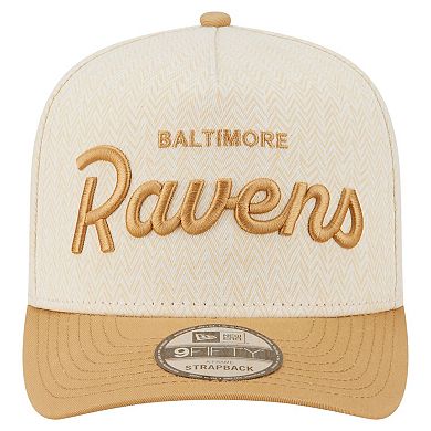 Men's New Era Cream Baltimore Ravens Herringbone 9FIFTY A-Frame Snapback Hat