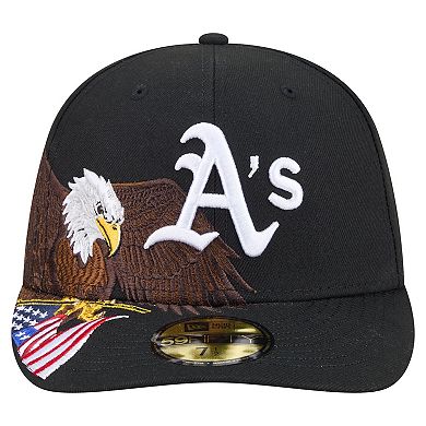 Men's New Era Black Athletics Americana Bald Eagle Pre-Curved 59FIFTY Fitted Hat