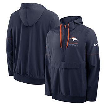 Men's Nike Navy Denver Broncos Sideline Anorak Half-Zip Hooded Jacket
