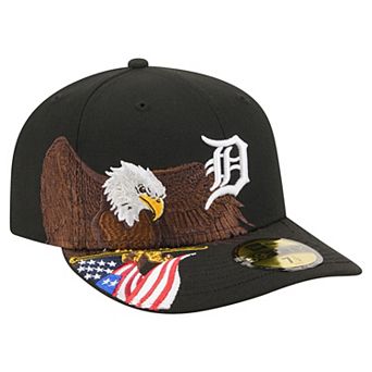 Men's New Era Black Detroit Tigers Americana Bald Eagle Pre-Curved 59FIFTY Fitted Hat
