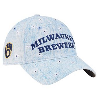 Women's New Era Light Blue Milwaukee Brewers Daisy All Over 9TWENTY Adjustable Hat
