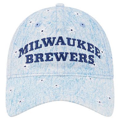 Women's New Era Light Blue Milwaukee Brewers Daisy All Over 9TWENTY Adjustable Hat