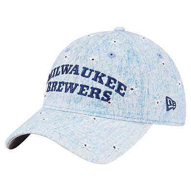 Women's New Era Light Blue Milwaukee Brewers Daisy All Over 9TWENTY Adjustable Hat