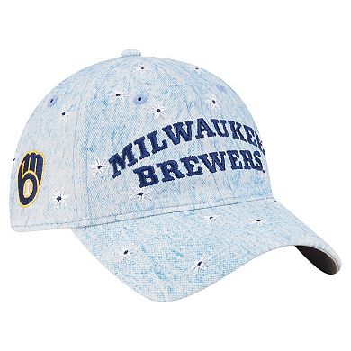 Women's New Era Light Blue Milwaukee Brewers Daisy All Over 9TWENTY Adjustable Hat