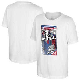 Youth Stadium Essentials White Detroit Pistons Comic Book Cover T-Shirt