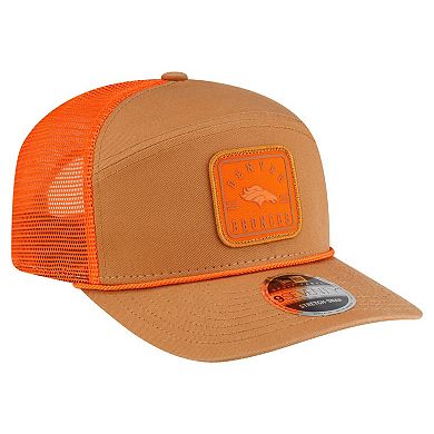 Men's New Era Brown/Orange Denver Broncos Team Patch Split Panel 9SEVENTY Adjustable Trucker Hat