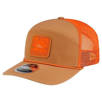 Men's New Era Brown/Orange Denver Broncos Team Patch Split Panel 9SEVENTY Adjustable Trucker Hat