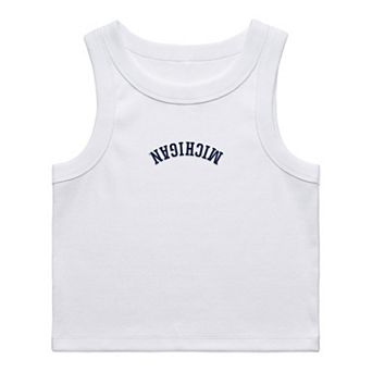 Women's Uscape Apparel White Michigan Wolverines Upside Down Embroidery Ribbed Tank Top