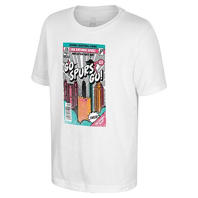 Youth Stadium Essentials White San Antonio Spurs Comic Book Cover T-Shirt