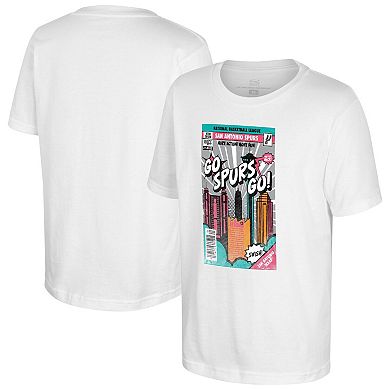 Youth Stadium Essentials White San Antonio Spurs Comic Book Cover T-Shirt
