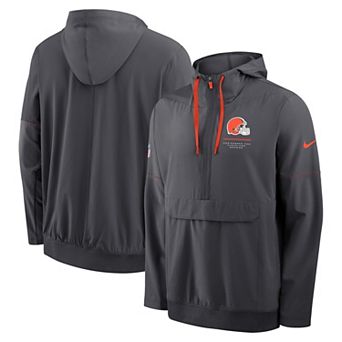 Men's Nike Charcoal Cleveland Browns Sideline Anorak Half-Zip Hooded Jacket
