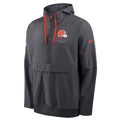Men's Nike Charcoal Cleveland Browns Sideline Anorak Half-Zip Hooded Jacket
