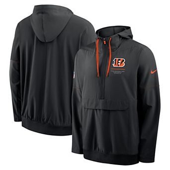 Men's Nike Black Cincinnati Bengals Sideline Anorak Half-Zip Hooded Jacket