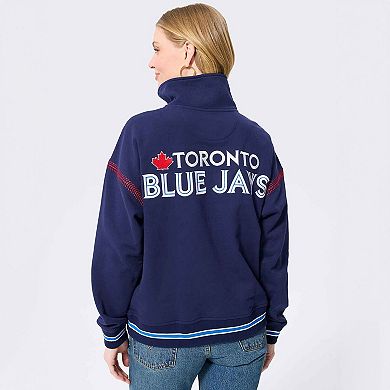 Women's Terez Navy Toronto Blue Jays Baseball Stitch Quarter-Zip Pullover