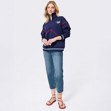 Women's Terez Navy Toronto Blue Jays Baseball Stitch Quarter-Zip Pullover