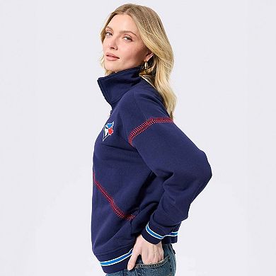Women's Terez Navy Toronto Blue Jays Baseball Stitch Quarter-Zip Pullover