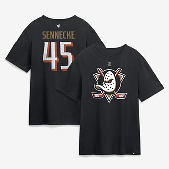 Men's Fanatics Beckett Sennecke Black Anaheim Ducks Authentic Stack Name & Number T-Shirt