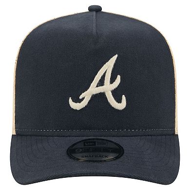 Men's New Era Navy/Natural Atlanta Braves Grained 9FIFTY A-Frame Trucker Adjustable Hat