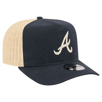 Men's New Era Navy/Natural Atlanta Braves Grained 9FIFTY A-Frame Trucker Adjustable Hat